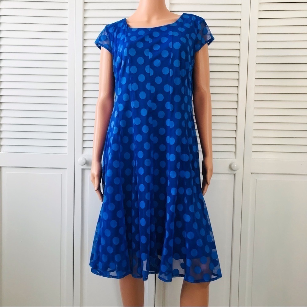 2/$50 MADISON LEIGH Blue Polka Dot Cap Sleeve Dress Size 12